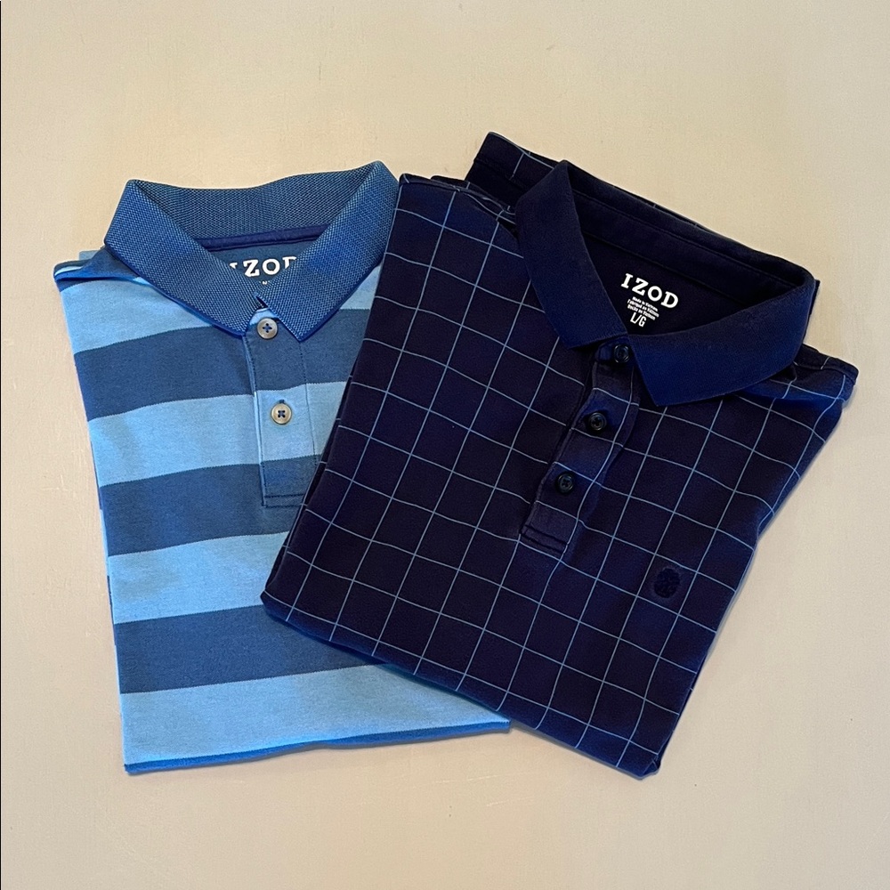 Two Izod Blue Polo Shirts
